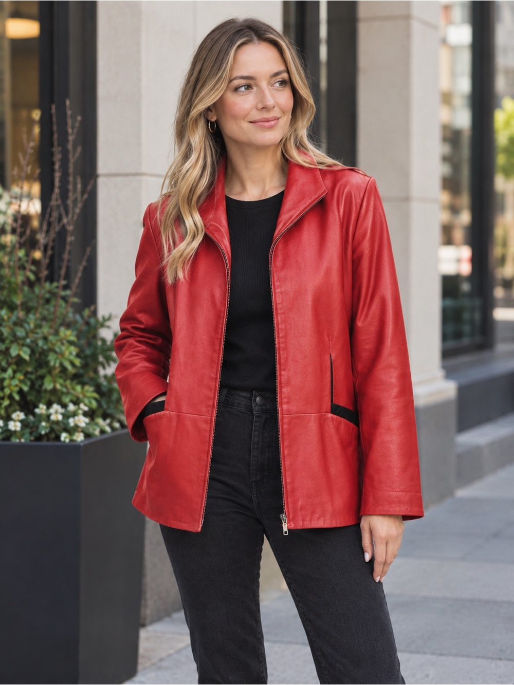 Vintage red leather women’s jacket lamb leather - size 44 large